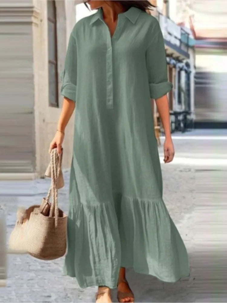 Casual Long Sleeve Woman Dress Office Lady Spring Summer Fashion Elegant Solid Shirt Dress Dresses For Women 2024 Female Robe