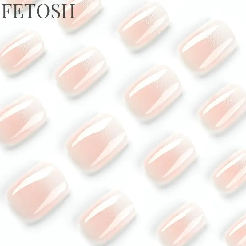 Glossy Press on Nails Set Short Oval Shiny Gradient French Nail Art Design Reusable Full Cover Fake Nails with Glue