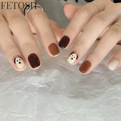 24pcs Short Cute False Nails Polka Dot Star Design Fake Nails Full Coverage Waterproof Removable Artificial Press on Nails