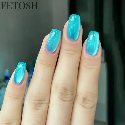 24pcs/30pcs short square ballet fake nails for women cat eyes glitter green blue purple pink shinny nail tips press on nail art