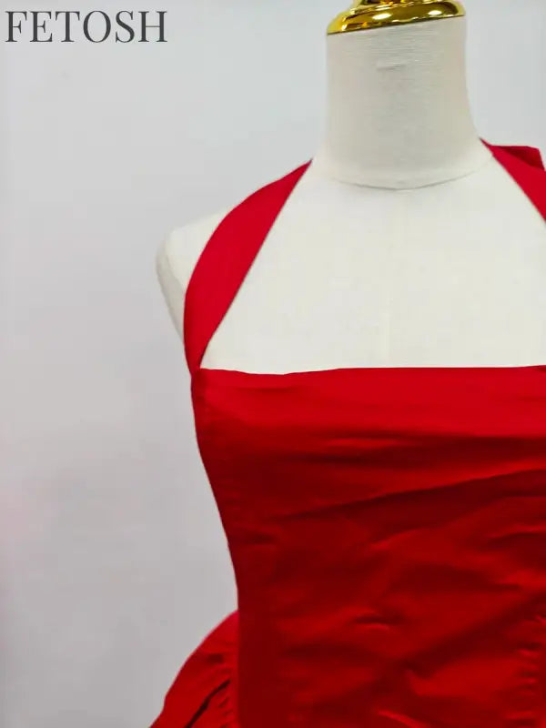 VGH Sexy Temperament Tunic Ball Gown for Women Halter Sleeveless Patchwork Lace Up Short Prom Dresses Female Clothing Fashion