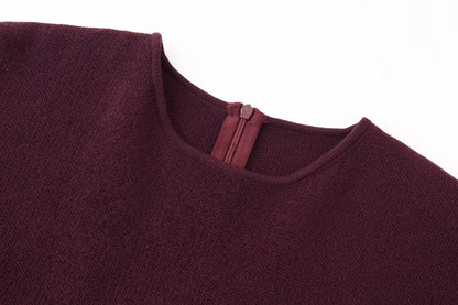 TRAFZA Women Elegant Half Sleeves O-Collar Pleated Dress Spring Woman Rear Zipper Splicing Vintage Casual Knitted Long Dress