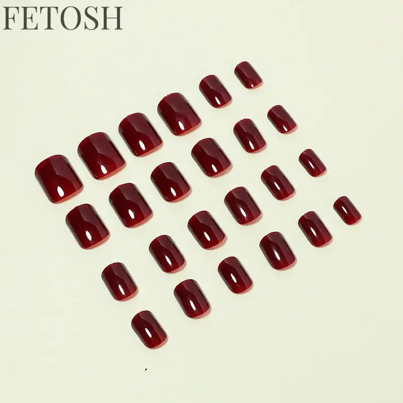 24Pcs Solid Color Wine Red Design Press on Nail Short Square False Nails Simple Detachable Finished Full Cover Nail Tips