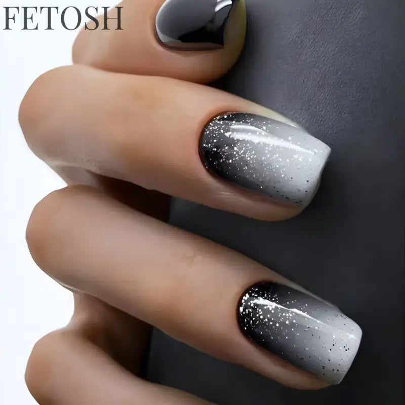 24Pcs Blue False Nails Gradient with French Design Wearable Fake Nails Gradient Short Coffin Full Cover Press on Nail