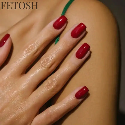 24Pcs Glossy Artificial Press On Fake Nail Red Green Mid Long Square False Nails For Design DIY Full Cover Tips Manicure Tool