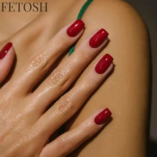 24Pcs Glossy Artificial Press On Fake Nail Red Green Mid Long Square False Nails For Design DIY Full Cover Tips Manicure Tool