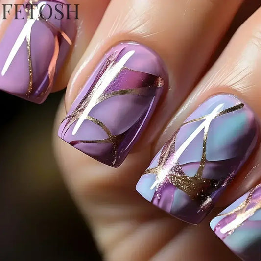24Pcs Blue False Nails Gradient with French Design Wearable Fake Nails Gradient Short Coffin Full Cover Press on Nail Tips Art
