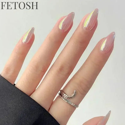 24pcs/Box Long Coffin False Nails Art Rose with Glue Wearable Nude Pink White Color Jelly Nails Tips Full Cover Press on Nails