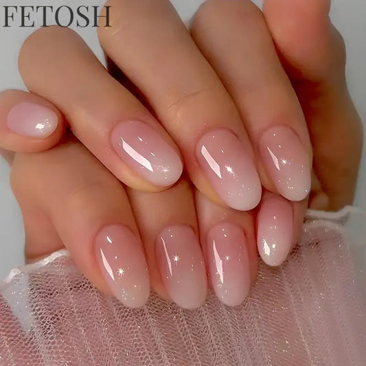 24Pcs Oval Short Pink Press on Nails Simple Ombre Spring False Nail for Sweet Sassy Cool Women&Girl Removable Wearable Nail Art