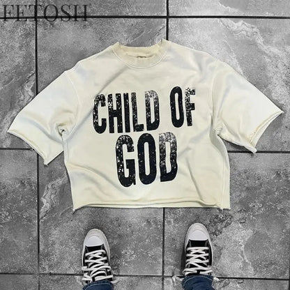 Streetwear Retro Clothing Mens Womens Harajuku Goth Cross Graphic Letter Print T Shirt Casual Cotton Seven Quarter Sleeves Tops