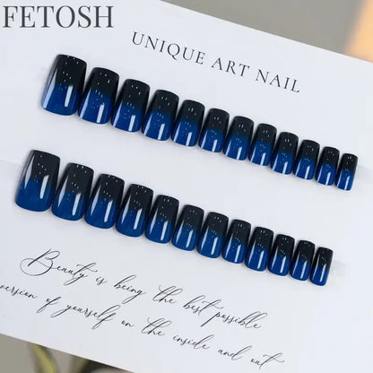 24pcs/set short square ballet fake nails gradient blue purple green pink autumn summer full cover nail tips press on false nail