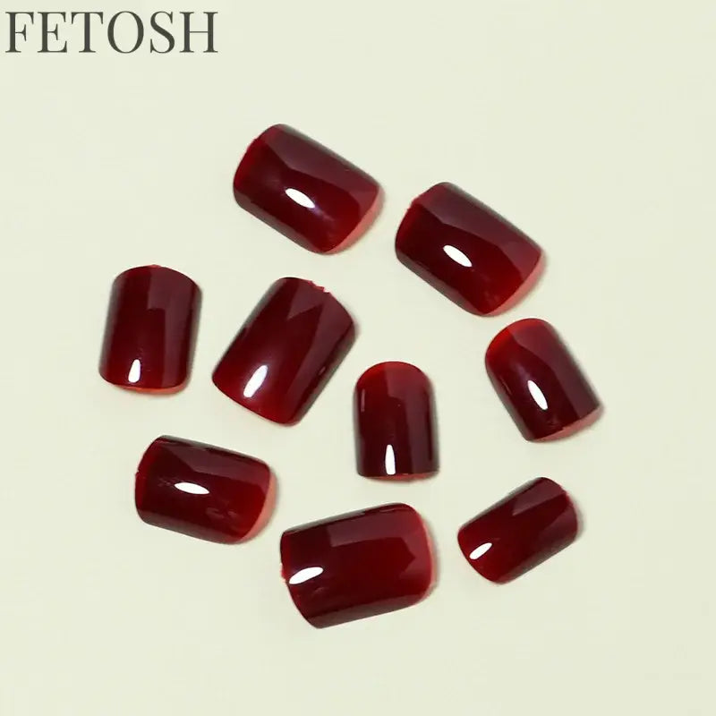 24Pcs Solid Color Wine Red Design Press on Nail Short Square False Nails Simple Detachable Finished Full Cover Nail Tips