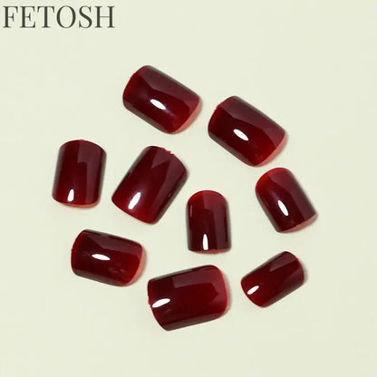 24Pcs Solid Color Wine Red Design Press on Nail Short Square False Nails Simple Detachable Finished Full Cover Nail Tips