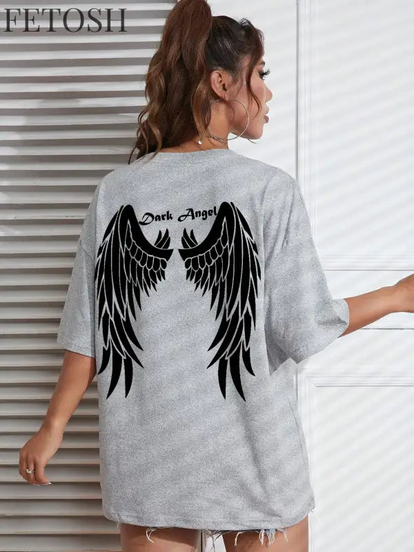 Dark Angel Wing Hot sale Graphic Printed T-Shirts For Women Loose Oversized Clothing Hip Hop Street Tshirt Cotton Short