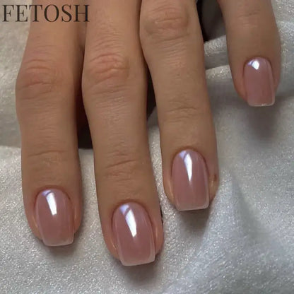 24Pcs Short Aurora Press on Nails Artificial False Nails with Glue Wearable Square Fake Nails Detachable Finished Fingernails