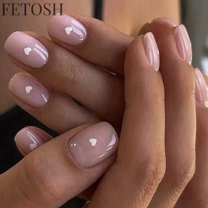 Romantic French White Nude Pink Gradient Chic Varied Short Fake Nails Art False Nails Charming Tip Press on Nails Manicure Tools