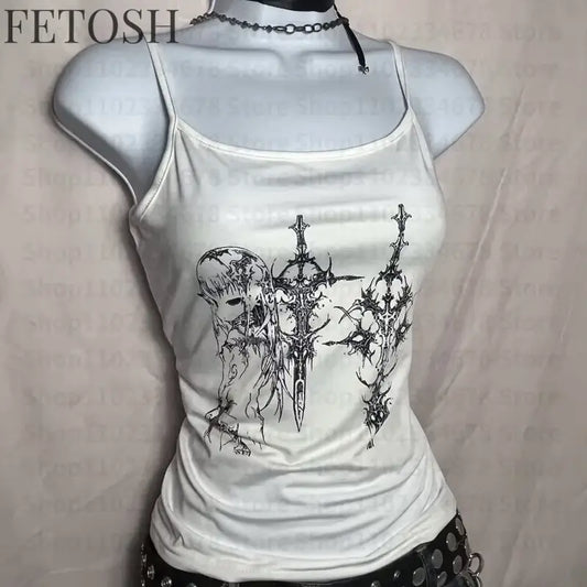 Y2k Style Aesthetic Sweet Sexy Tank Tops Women Sleeveless Casual Cartoon Print Tanks Harajuku All Match Cropped Grunge Emo Girls