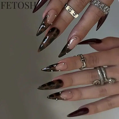 24pcs/Box Long Coffin False Nails Art Rose with Glue Wearable Nude Pink White Color Jelly Nails Tips Full Cover Press on Nails