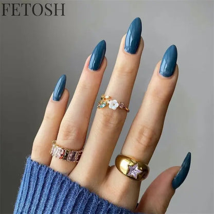 24 Pcs/Set Solid Color Short Fake Nails Art Finished Wearable False Nails for Girls Women Removable Simple White Press on Nail