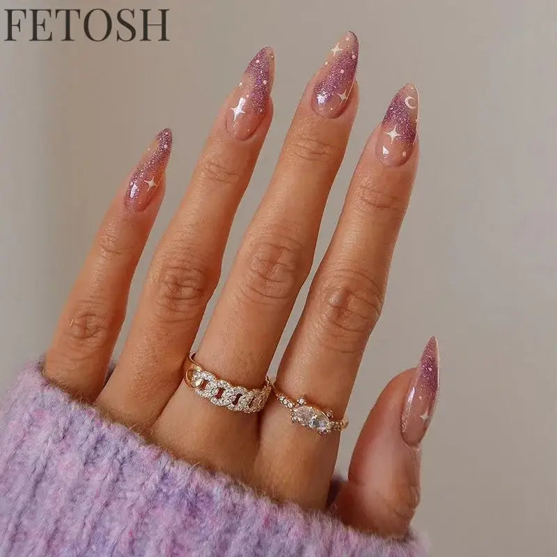 24Pcs Simple Green French False Nails Short Almond Fake Nails with Wave Line Design Wearable Round Head Press on Nail