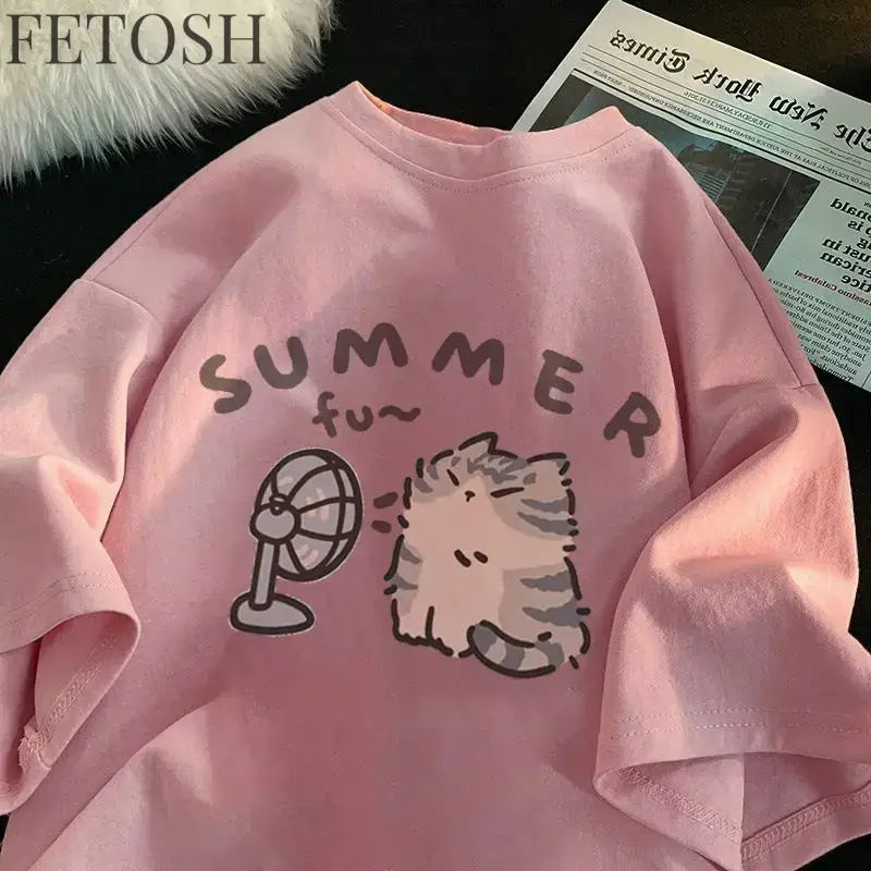 Korean Version Retro Minimalist Printed Summer T-shirt Casual Loose Couple Thin Short Sleeves