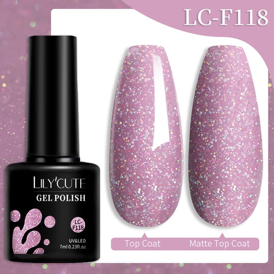 LILYCUTE Glitter Sequins UV Gel Nail Polish Shiny Spring Summer Color Semi Permanant Soak Off All For Manicure Nail Art Varnish