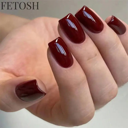 ARTAUG 24PCS Short Square Red Solid Full Cover Full Cover Fake Nail Set Cheap Nails Summer Nails Delicate Nails