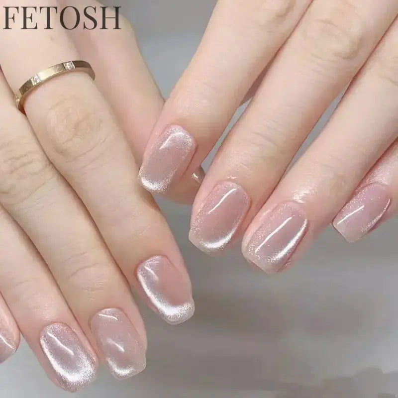 24pcs Crystal Cat Eye False Nails with Glue Short Square Press on Nails Shiny Red Jewel Nail Solid Color Fake Nails Minimalis