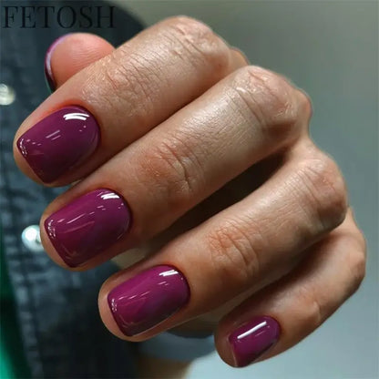 24Ps/Lot Artificial Acrylic Short Fake Nails Solid Color Simple Korean Full Press on Nail Tips Removable Wearing False Nails Art