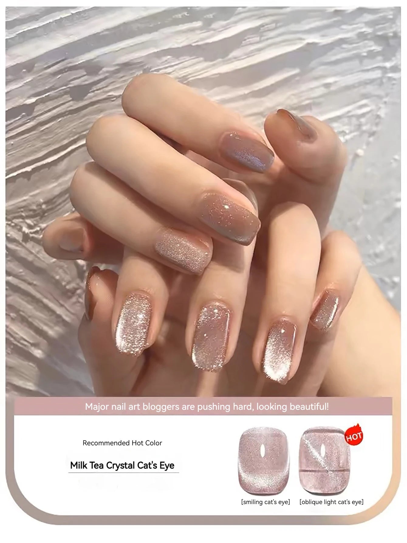 Sparkling White & Pink Cat Eye Gel Nail Polish