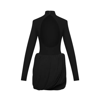 Tossy Backless Pleated Skinny Mini Dress Fashion Long Sleeve High Waist Patchwork Solid Elegant Party Dress Women Bandage Dress