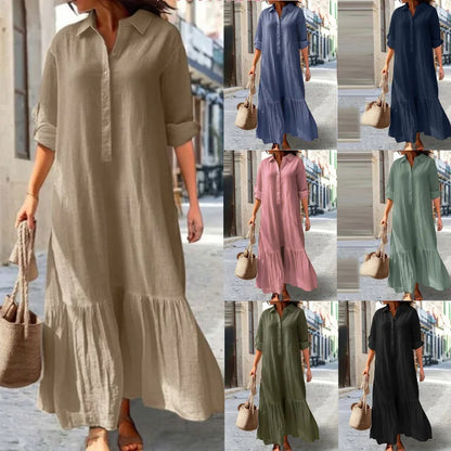 Casual Long Sleeve Woman Dress Office Lady Spring Summer Fashion Elegant Solid Shirt Dress Dresses For Women 2024 Female Robe