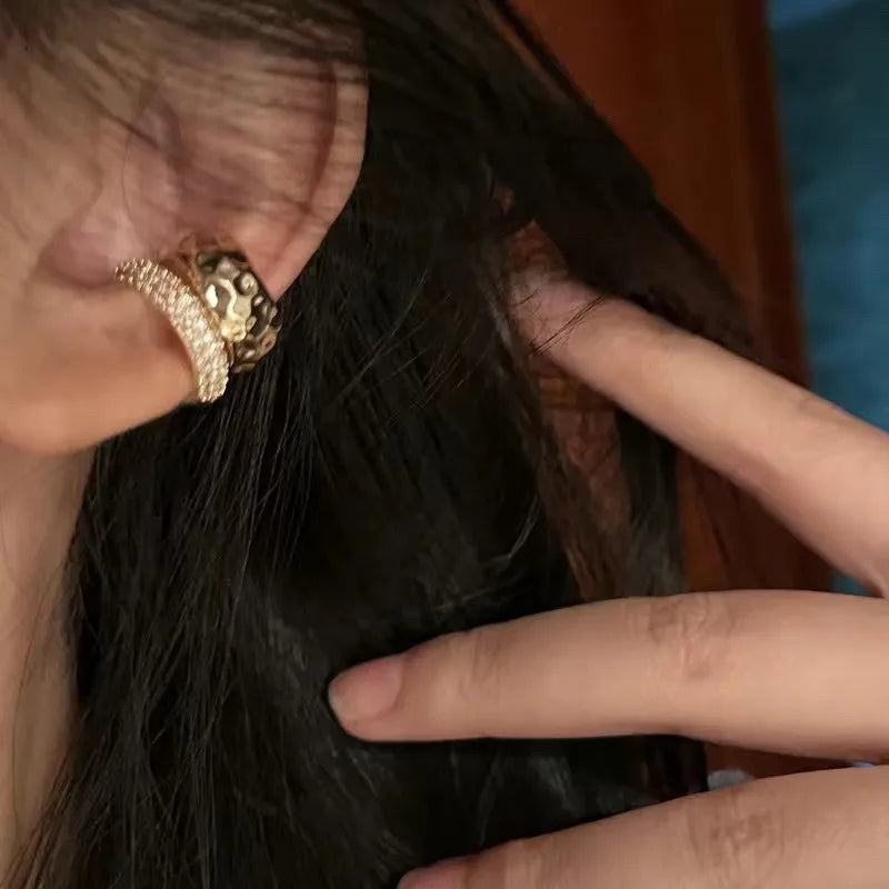 Fashion Zircon Double-layer Ear Cuff No Piercing Earring 2024 Trendy Punk Unique Metal Geometric Ear Clip for Women Jewelry