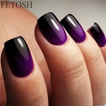 24pcs/set short square ballet fake nails gradient blue purple green pink autumn summer full cover nail tips press on false nail