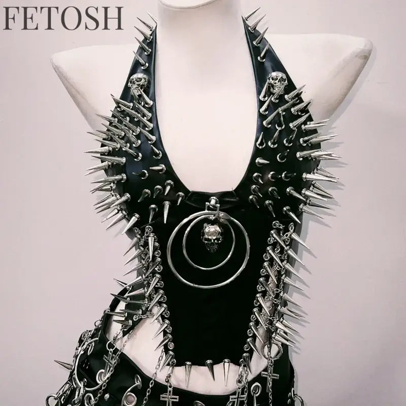 bustier top y2k fashion y2k clothes y2k crop top gothic clothes y2k top Rivets Tank Tops Skull top vintage tops gothic