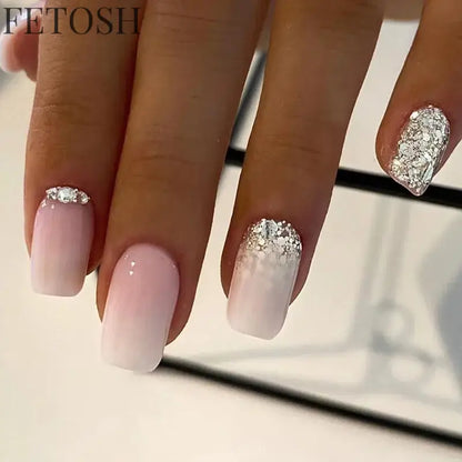 24Pcs Spring Colorful French Fake Nail with Designs Short Square Head Press on False Nails Wearable Simple Jelly Sticks on Nails