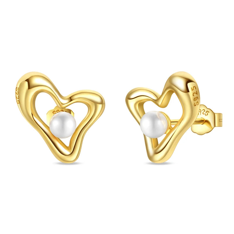 Women's 925 Sterling Silver Classic Gold Pearl Inlaid Earrings Elegant Suitable For Engagement Wedding Party Exquisite Jewelry