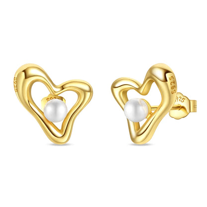 Women's 925 Sterling Silver Classic Gold Pearl Inlaid Earrings Elegant Suitable For Engagement Wedding Party Exquisite Jewelry