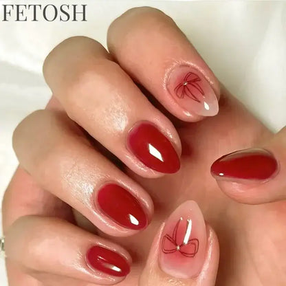24pcs/Box Long Coffin False Nails Art Rose with Glue Wearable Nude Pink White Color Jelly Nails Tips Full Cover Press on Nails