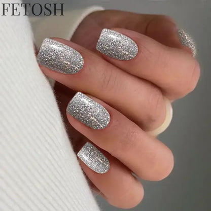 24Pcs Simple Square Head Fake Nail with Jelly Glue Pink White Gradient French Press on False Nails Short Full Cover Nail Tips