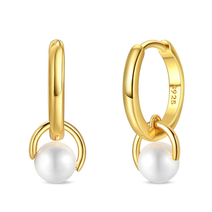 Women's 925 Sterling Silver Classic Gold Pearl Inlaid Earrings Elegant Suitable For Engagement Wedding Party Exquisite Jewelry