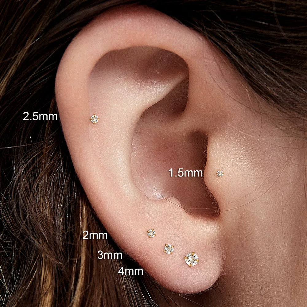 2/8PCS Stainless Steel Eearring Nose Stud Cartilage Piercing Jewelry Helix Tragus Lip Gold Color Tiny Earrings for Women 18G