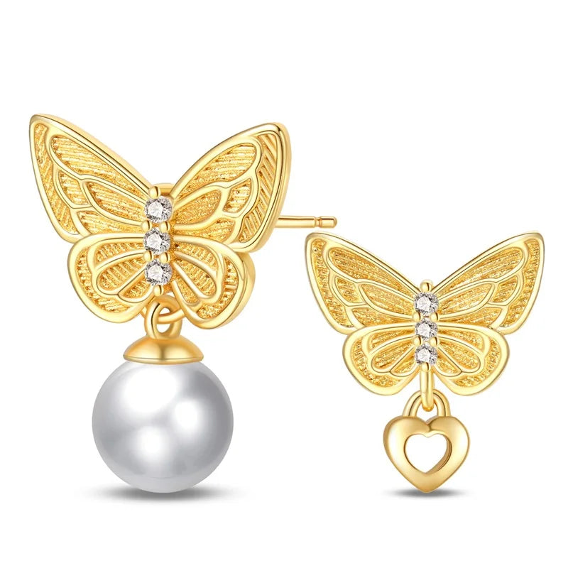Women's 925 Sterling Silver Classic Gold Pearl Inlaid Earrings Elegant Suitable For Engagement Wedding Party Exquisite Jewelry