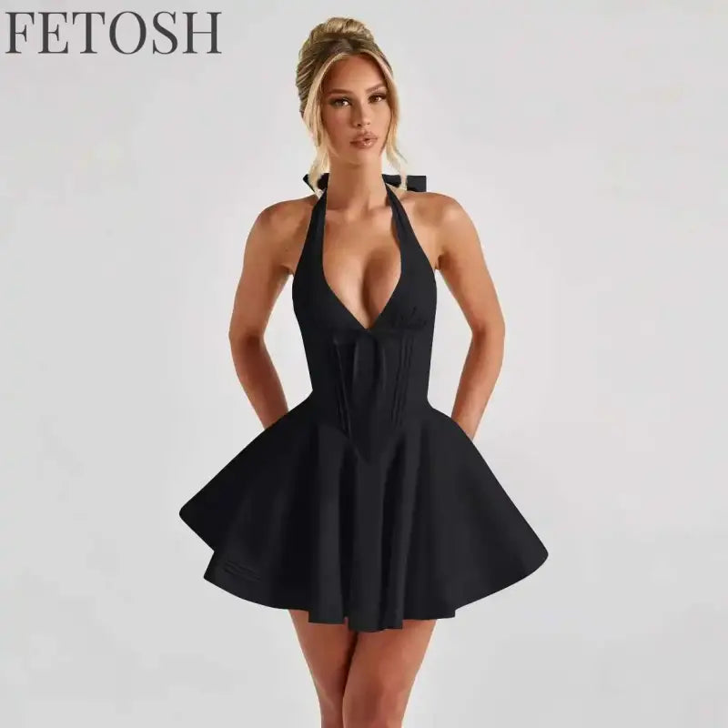 Avrilyaan Deep V Off Shoulder Backless Sexy A-line Dress Women Elegant Party Dress Slash Neck Bodycon Mini Summer Dress Vestidos