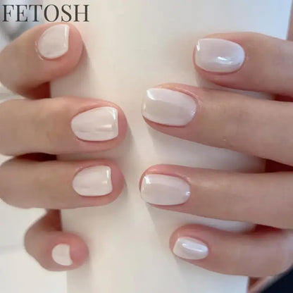 24Pcs Gradient White Fake Nail Short Square Ballet Simple False Nails Press on Wearable Nude Nails Art Full Cover Manicure Tips