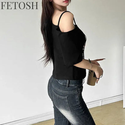 Gothic Tee Y2k Letter Print Off Shoulder Punk T-shirts Women Harajuku Summer Streetwear Grunge T Shirt Aesthetic Sexy Crop Tops