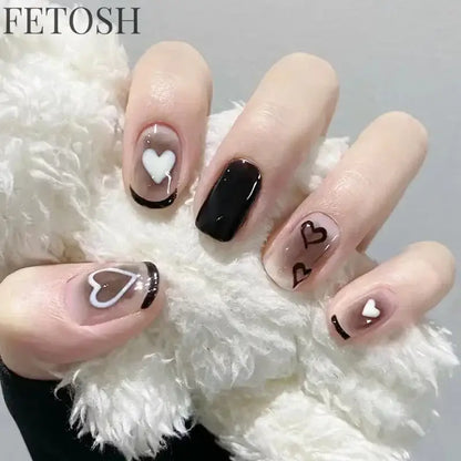 24pcs Short Cute False Nails Polka Dot Star Design Fake Nails Full Coverage Waterproof Removable Artificial Press on Nails