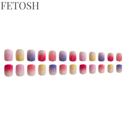 24pcs/set short square ballet fake nails gradient blue purple green pink autumn summer full cover nail tips press on false nail