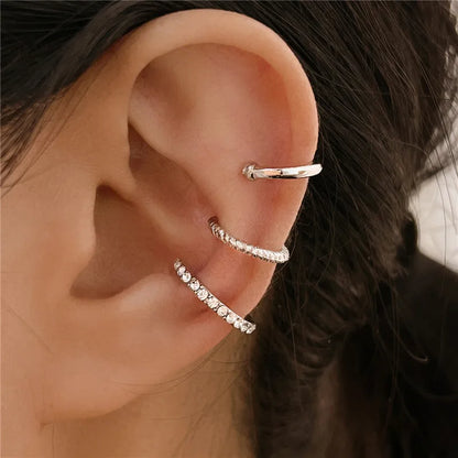Fashion Zircon Double-layer Ear Cuff No Piercing Earring 2024 Trendy Punk Unique Metal Geometric Ear Clip for Women Jewelry