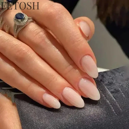 24pcs/Box Long Coffin False Nails Art Rose with Glue Wearable Nude Pink White Color Jelly Nails Tips Full Cover Press on Nails